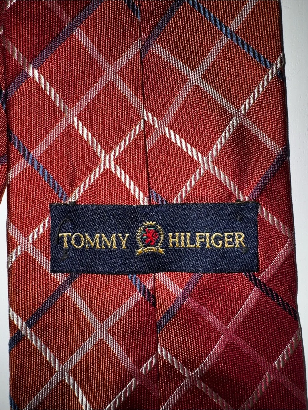 Tommy Hilfiger silk Burgundy Plaid Tie with Black Slim Tie